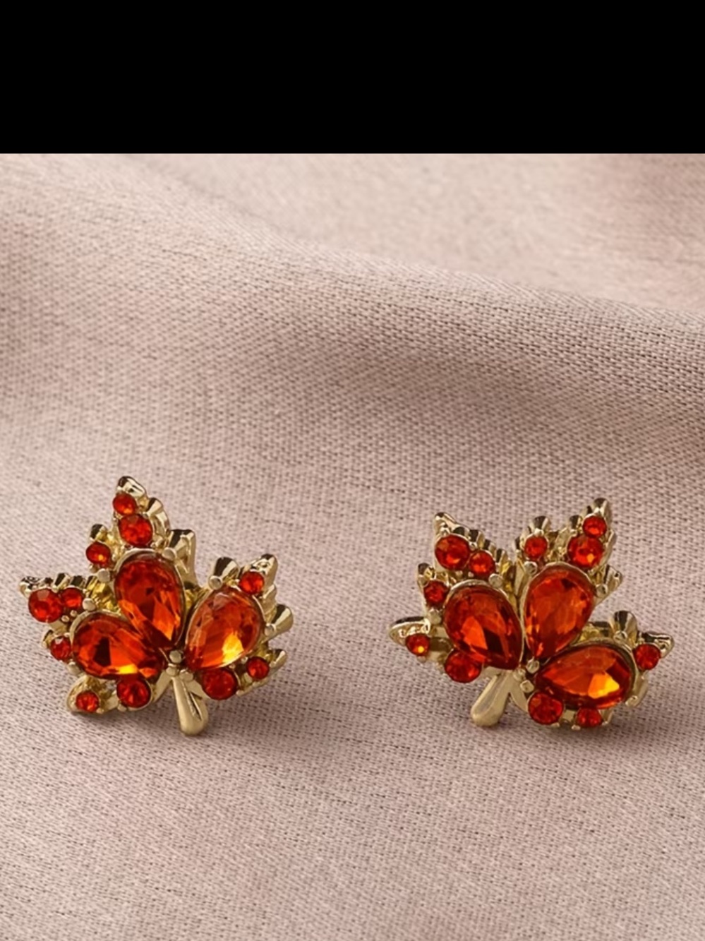 Gold plated 18k Orange Crystal Maple Leaf Stud Earrings